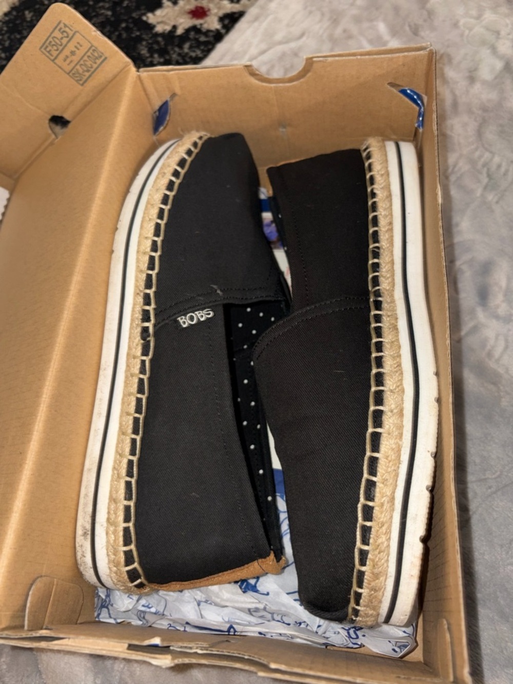 Skechers BOBS Black Canvas Espadrille Slip-Ons